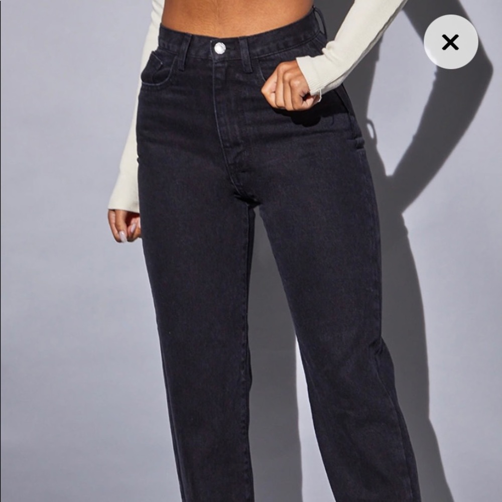 Pretty Little Thing: Black Split Hem Straight Leg Denim